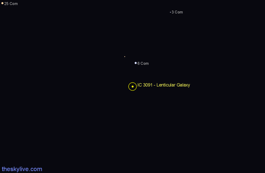 Finder chart IC 3091 - Lenticular Galaxy in Coma Berenices star