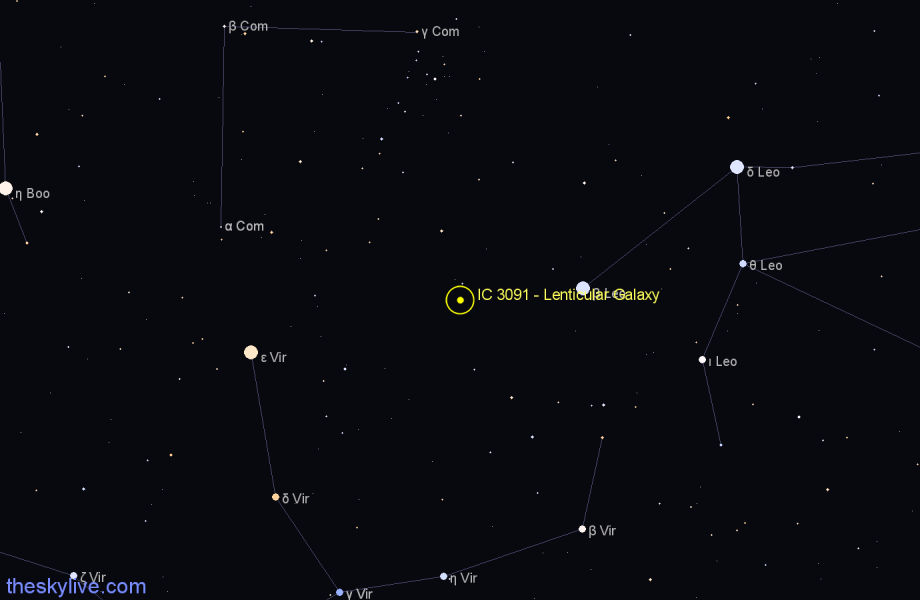 Finder chart IC 3091 - Lenticular Galaxy in Coma Berenices star