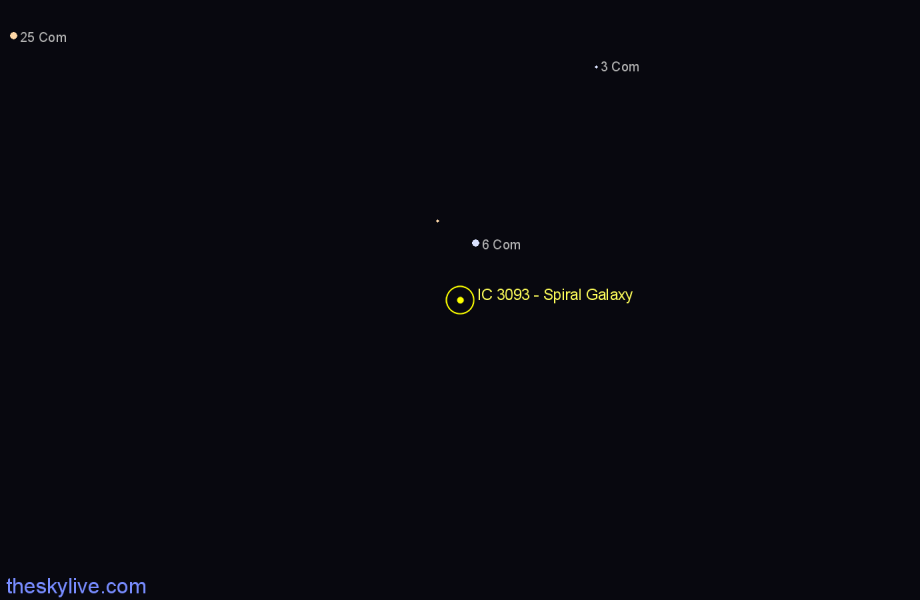 Finder chart IC 3093 - Spiral Galaxy in Coma Berenices star