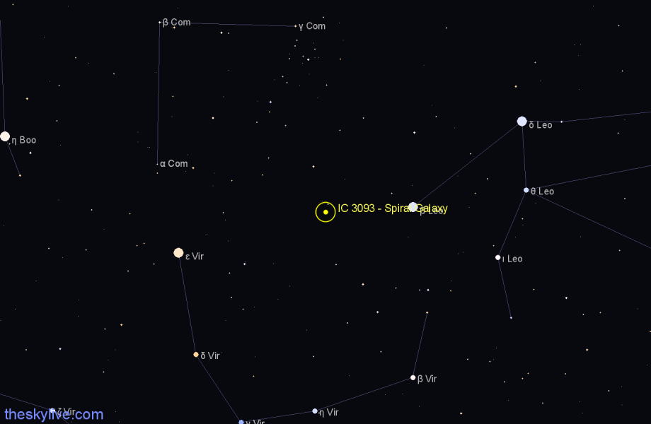 Finder chart IC 3093 - Spiral Galaxy in Coma Berenices star