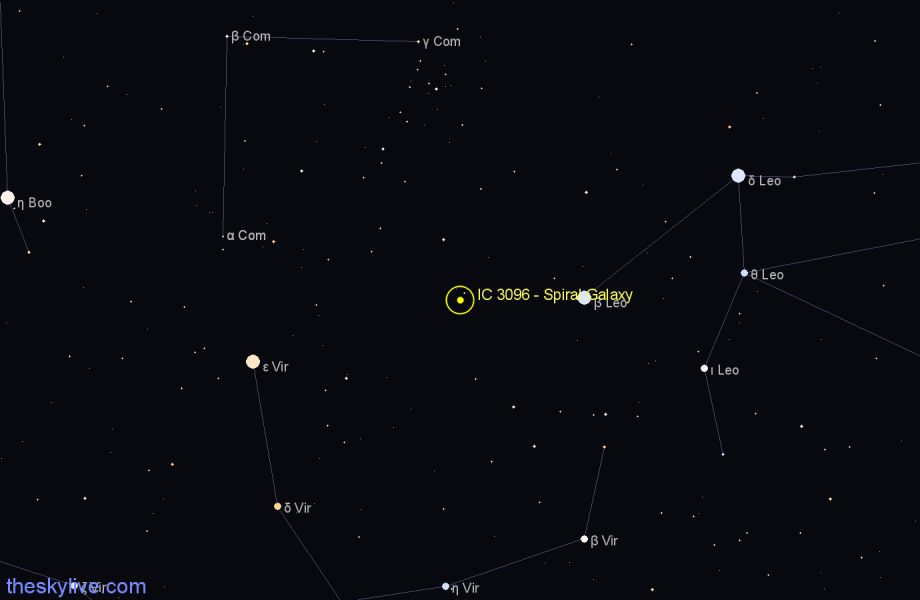 Finder chart IC 3096 - Spiral Galaxy in Coma Berenices star