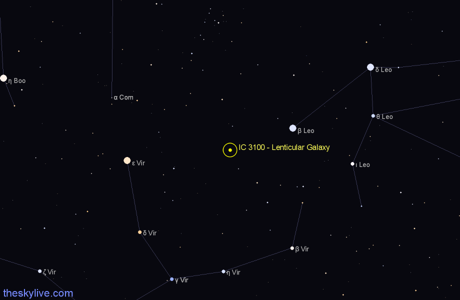 Finder chart IC 3100 - Lenticular Galaxy in Virgo star