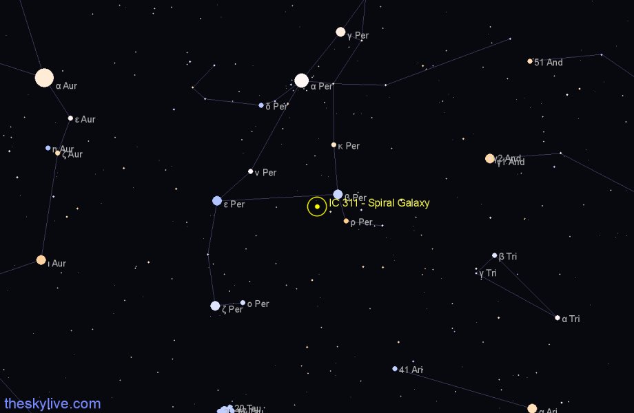 Finder chart IC 311 - Spiral Galaxy in Perseus star
