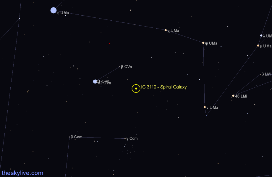 Finder chart IC 3110 - Spiral Galaxy in Canes Venatici star