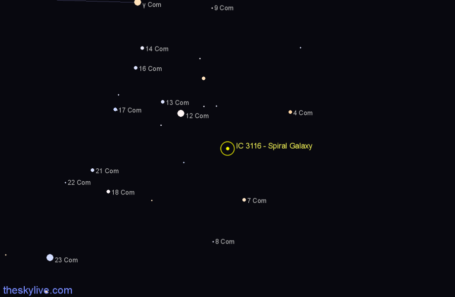 Finder chart IC 3116 - Spiral Galaxy in Coma Berenices star