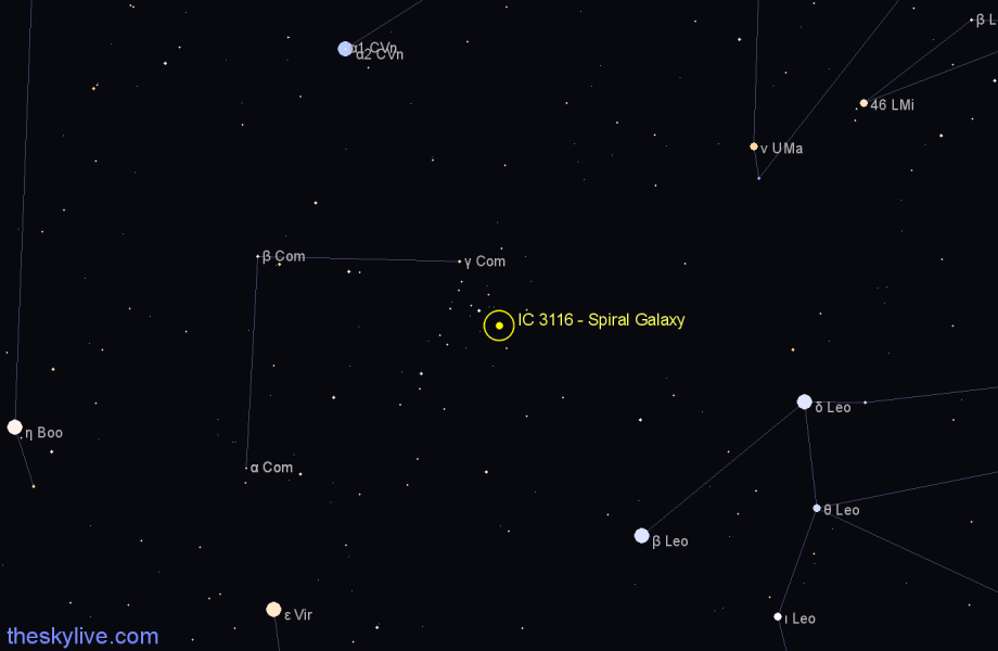 Finder chart IC 3116 - Spiral Galaxy in Coma Berenices star