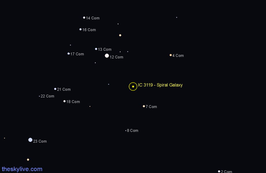 Finder chart IC 3119 - Spiral Galaxy in Coma Berenices star