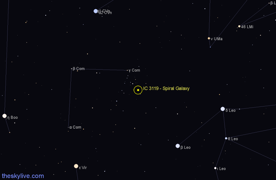 Finder chart IC 3119 - Spiral Galaxy in Coma Berenices star