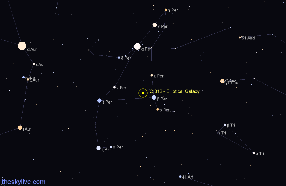 Finder chart IC 312 - Elliptical Galaxy in Perseus star