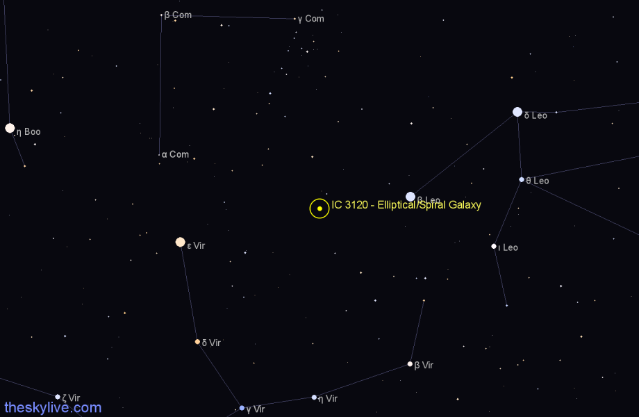 Finder chart IC 3120 - Elliptical/Spiral Galaxy in Coma Berenices star