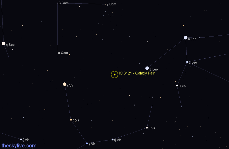 Finder chart IC 3121 - Galaxy Pair in Virgo star