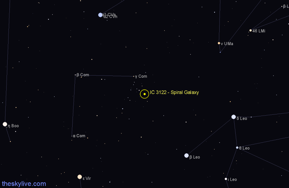 Finder chart IC 3122 - Spiral Galaxy in Coma Berenices star