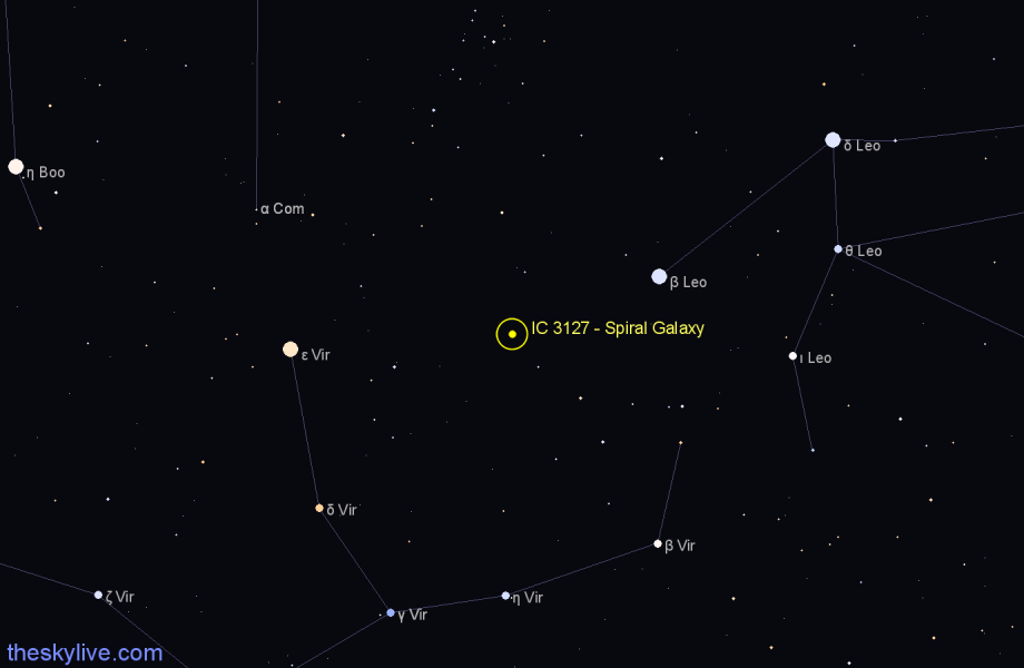 Finder chart IC 3127 - Spiral Galaxy in Virgo star