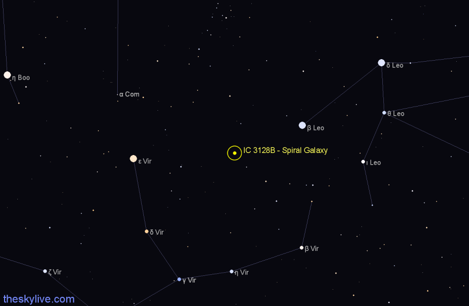 Finder chart IC 3128B - Spiral Galaxy in Virgo star