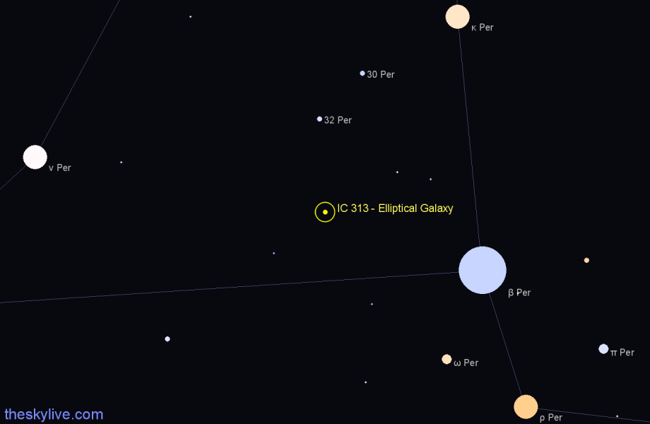 Finder chart IC 313 - Elliptical Galaxy in Perseus star