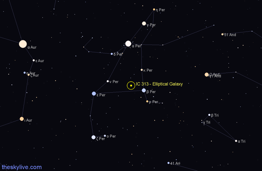 Finder chart IC 313 - Elliptical Galaxy in Perseus star