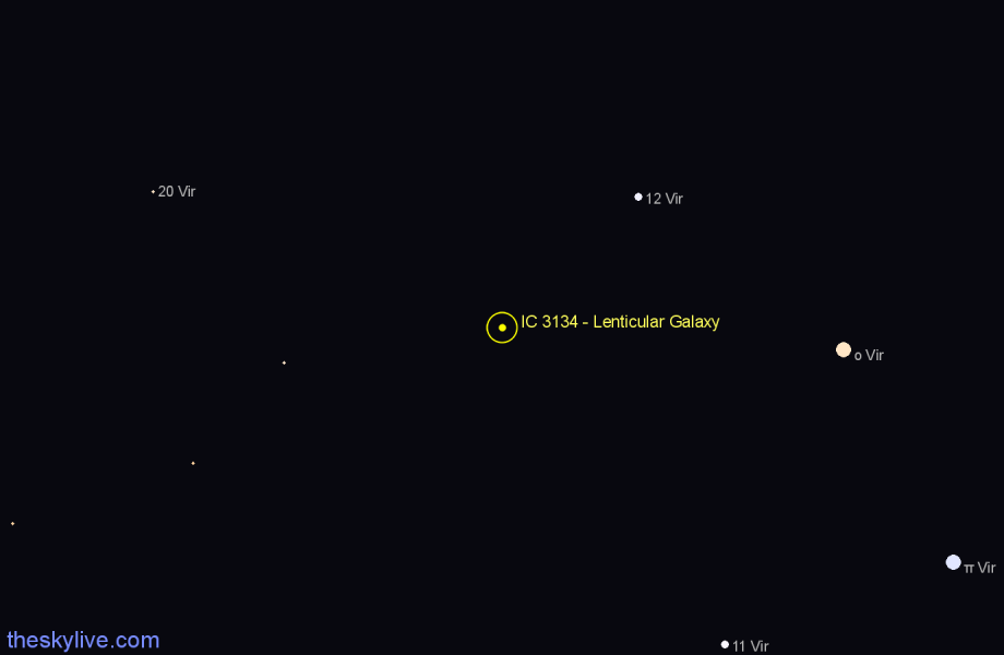 Finder chart IC 3134 - Lenticular Galaxy in Virgo star