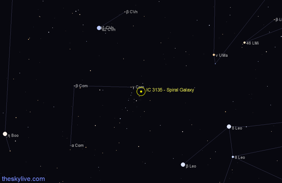 Finder chart IC 3135 - Spiral Galaxy in Coma Berenices star