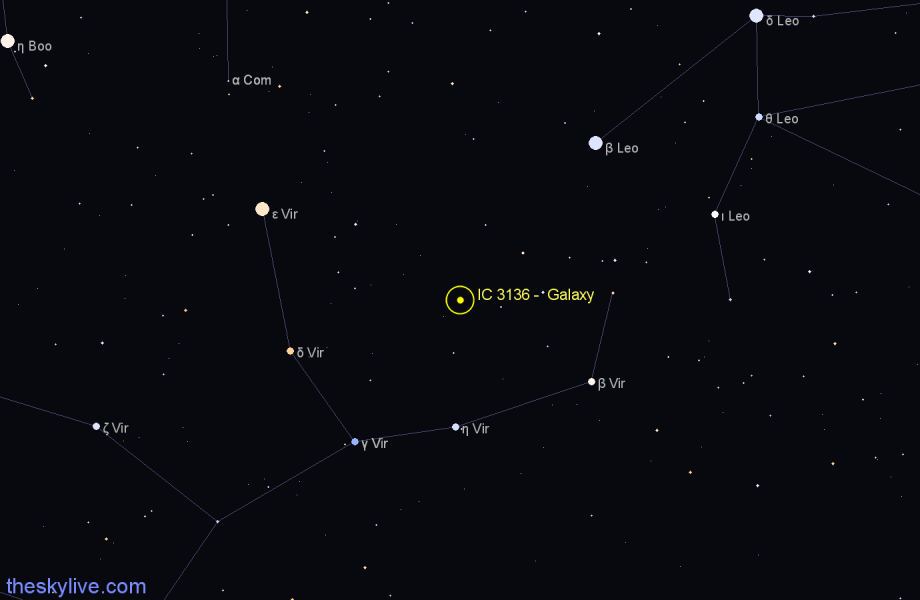 Finder chart IC 3136 - Galaxy in Virgo star