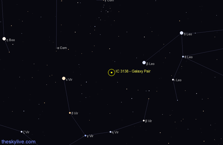 Finder chart IC 3138 - Galaxy Pair in Virgo star