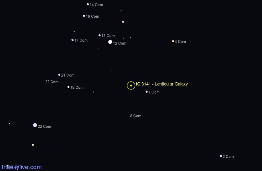 Finder chart IC 3141 - Lenticular Galaxy in Coma Berenices star