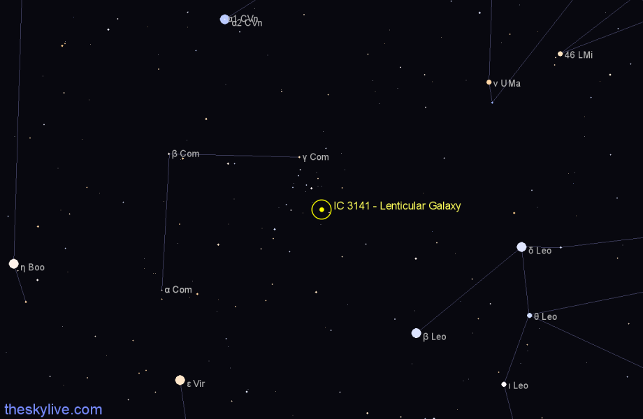 Finder chart IC 3141 - Lenticular Galaxy in Coma Berenices star