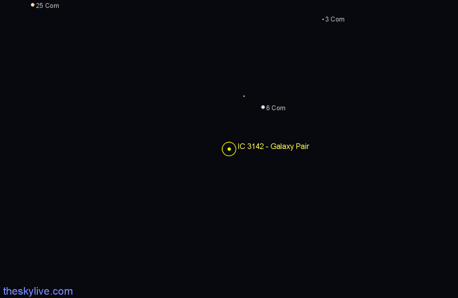 Finder chart IC 3142 - Galaxy Pair in Coma Berenices star