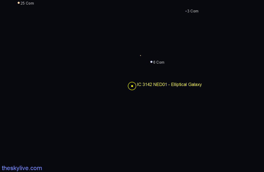 Finder chart IC 3142 NED01 - Elliptical Galaxy in Coma Berenices star