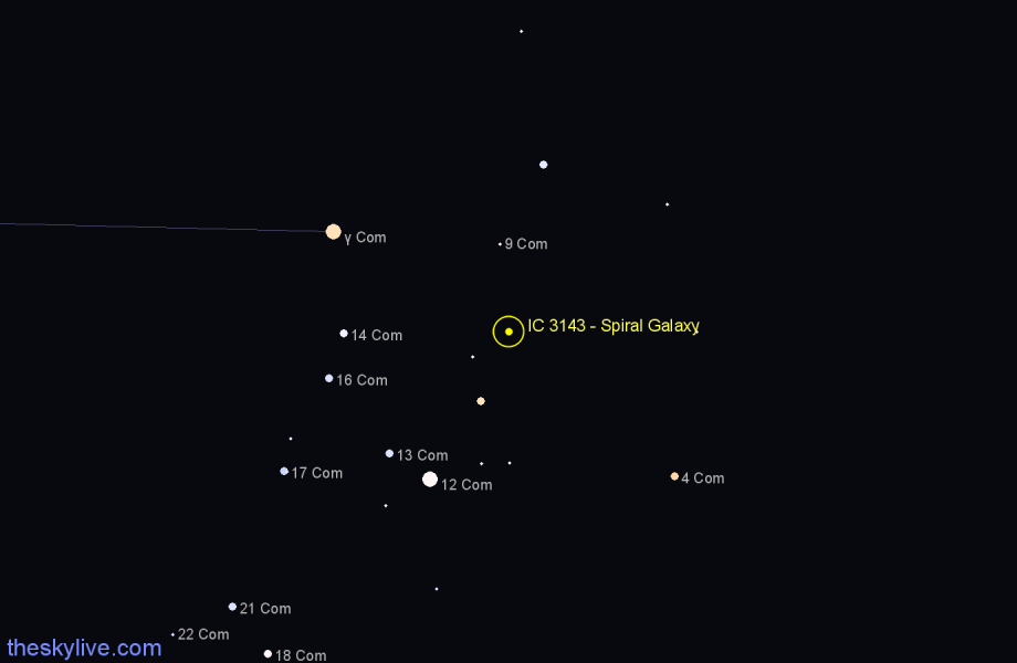 Finder chart IC 3143 - Spiral Galaxy in Coma Berenices star