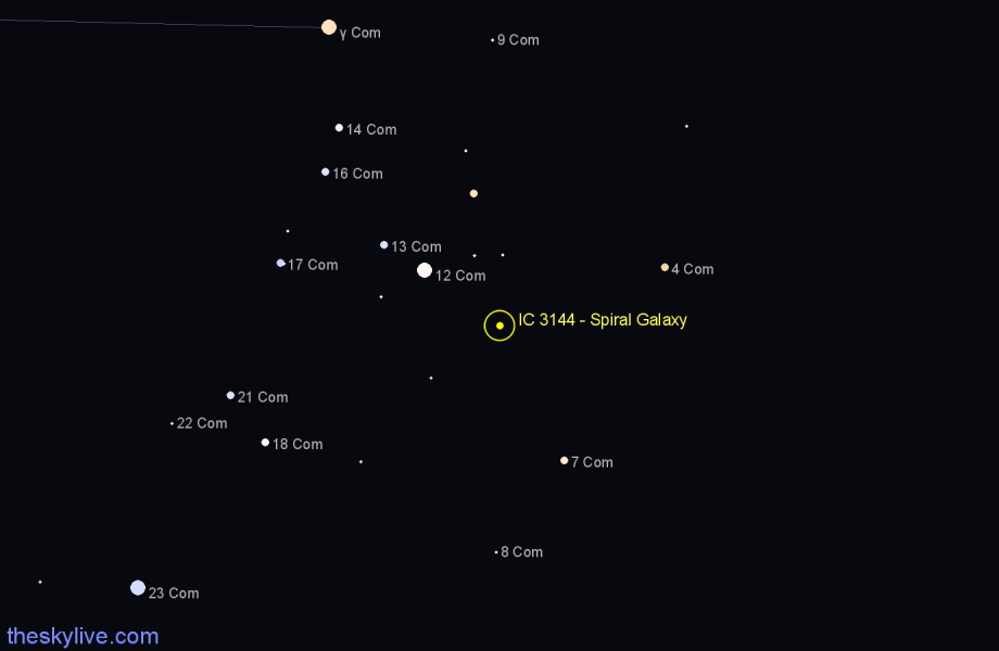 Finder chart IC 3144 - Spiral Galaxy in Coma Berenices star