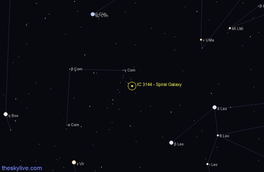 Finder chart IC 3144 - Spiral Galaxy in Coma Berenices star