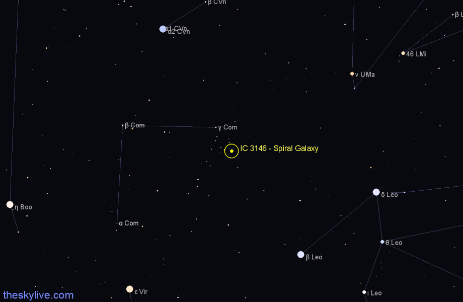 Finder chart IC 3146 - Spiral Galaxy in Coma Berenices star