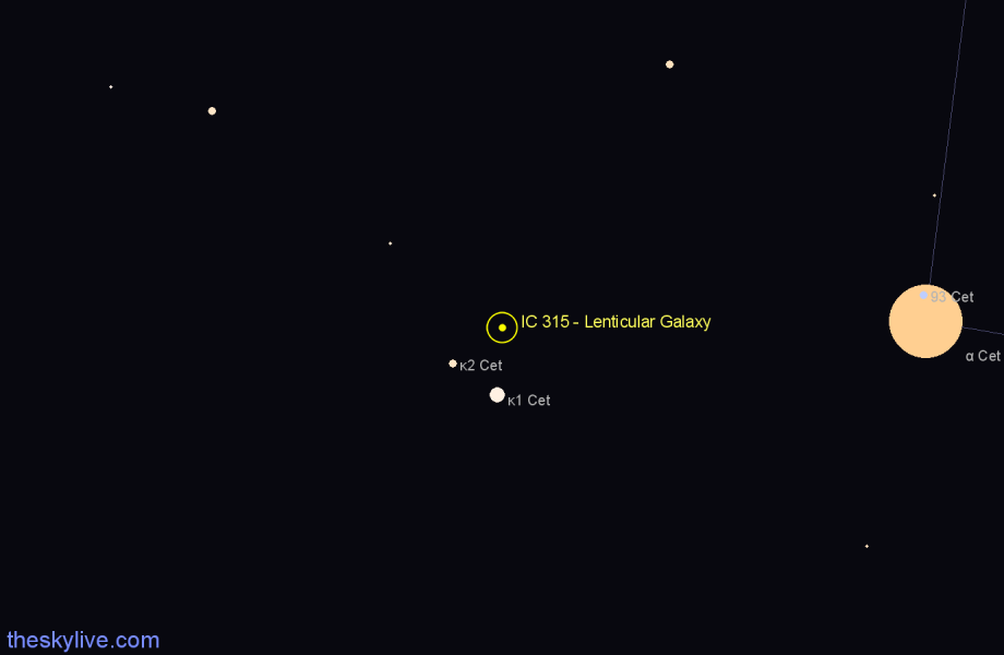 Finder chart IC 315 - Lenticular Galaxy in Cetus star