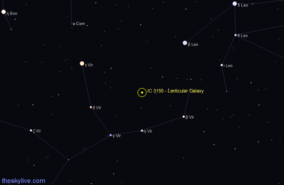 Finder chart IC 3155 - Lenticular Galaxy in Virgo star