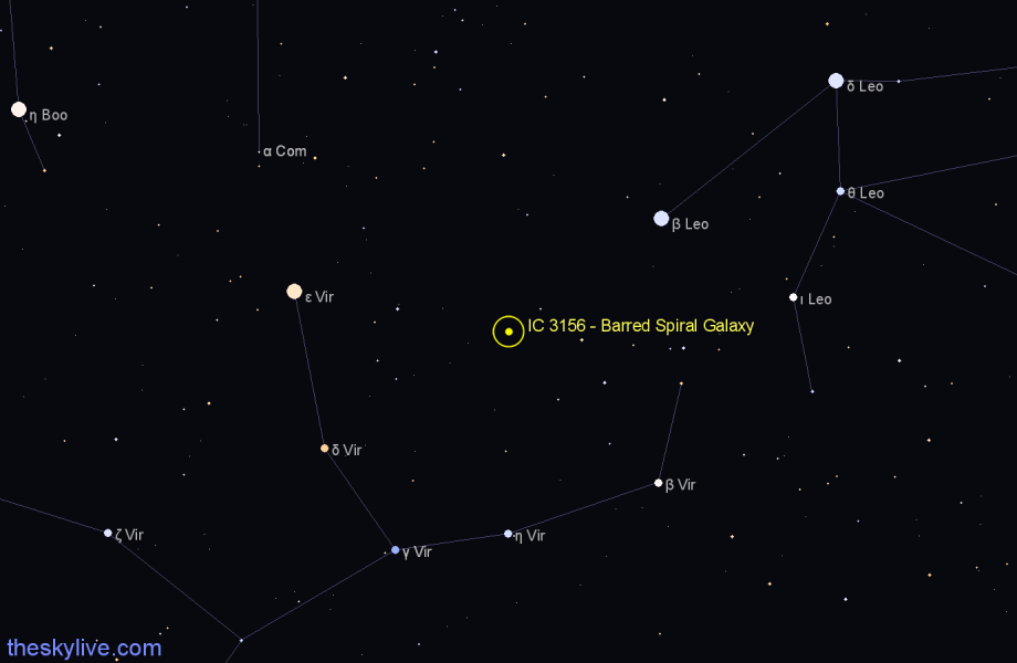 Finder chart IC 3156 - Barred Spiral Galaxy in Virgo star