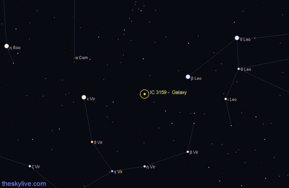 Finder chart IC 3159 - Galaxy in Virgo star