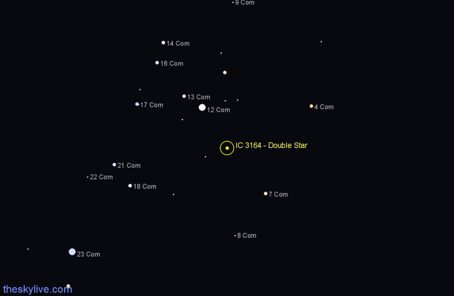 Finder chart IC 3164 - Double Star in Coma Berenices star