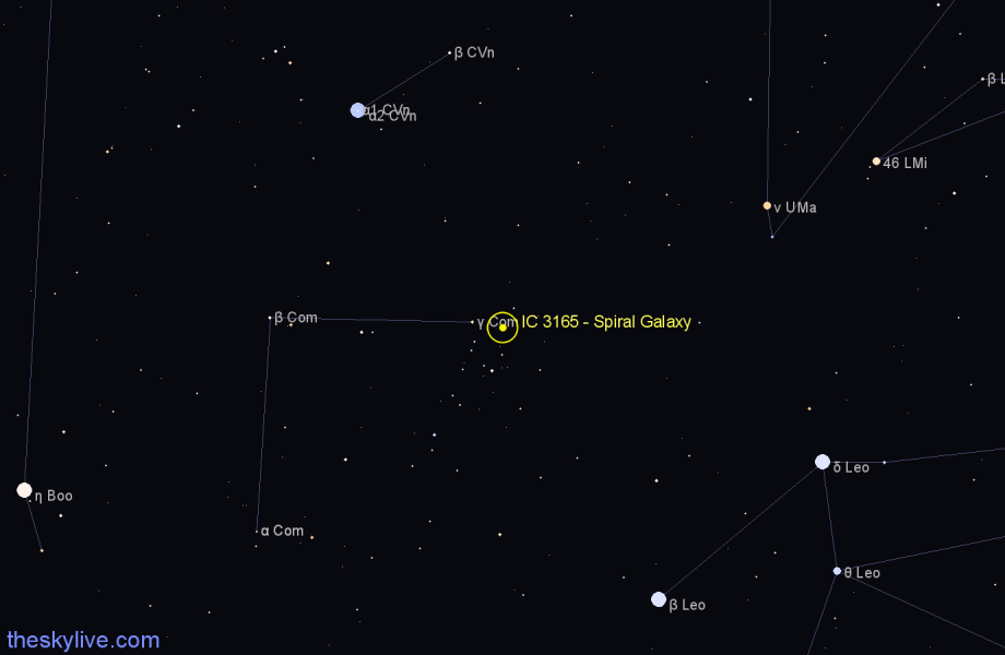 Finder chart IC 3165 - Spiral Galaxy in Coma Berenices star