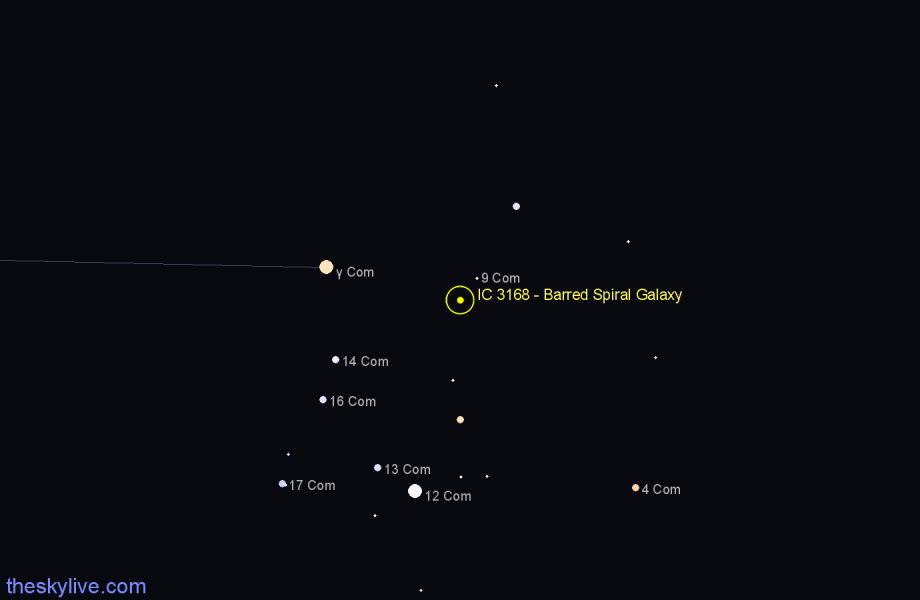 Finder chart IC 3168 - Barred Spiral Galaxy in Coma Berenices star