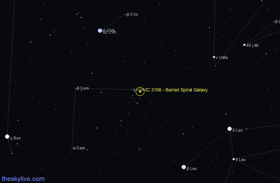 Finder chart IC 3168 - Barred Spiral Galaxy in Coma Berenices star