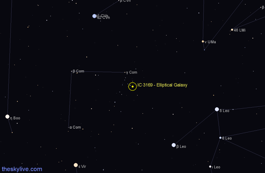 Finder chart IC 3169 - Elliptical Galaxy in Coma Berenices star