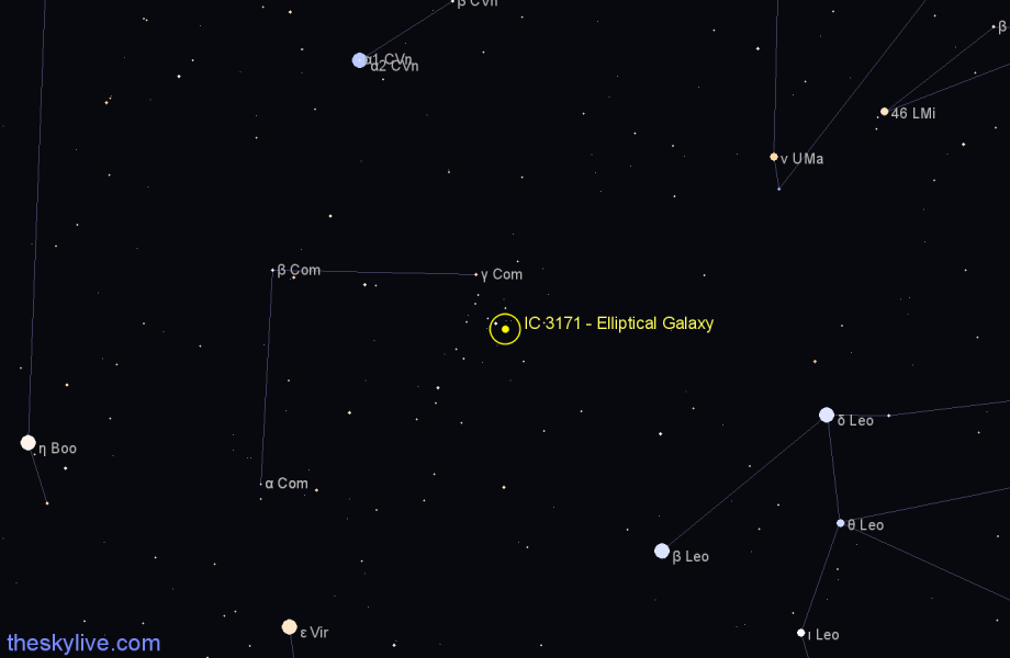 Finder chart IC 3171 - Elliptical Galaxy in Coma Berenices star