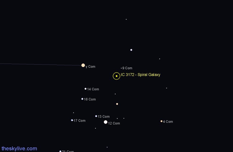 Finder chart IC 3172 - Spiral Galaxy in Coma Berenices star