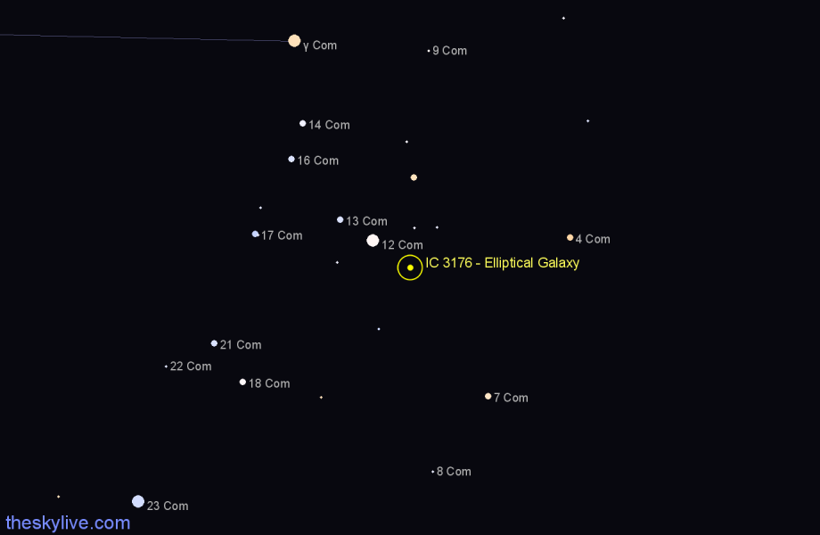 Finder chart IC 3176 - Elliptical Galaxy in Coma Berenices star