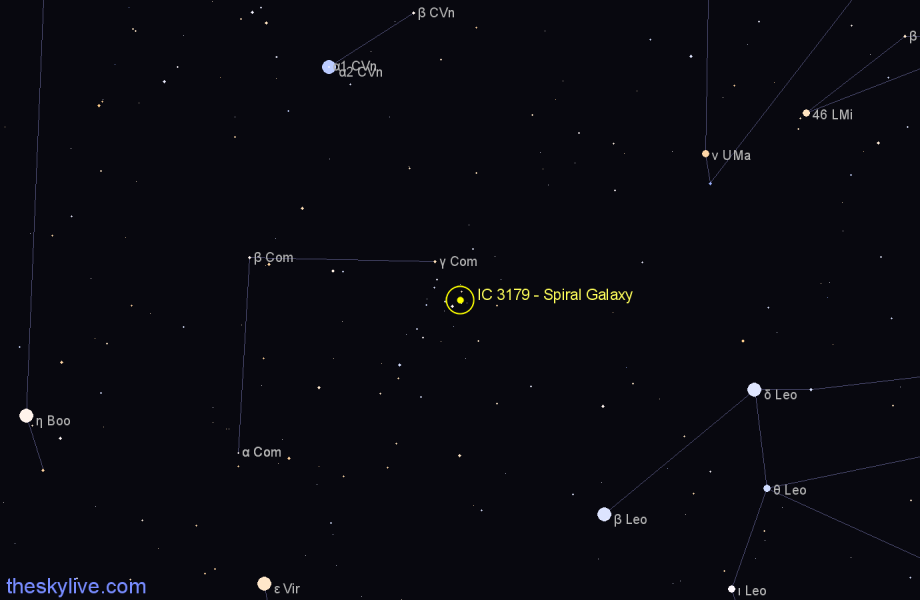 Finder chart IC 3179 - Spiral Galaxy in Coma Berenices star