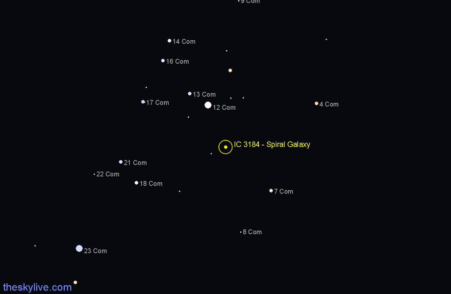 Finder chart IC 3184 - Spiral Galaxy in Coma Berenices star