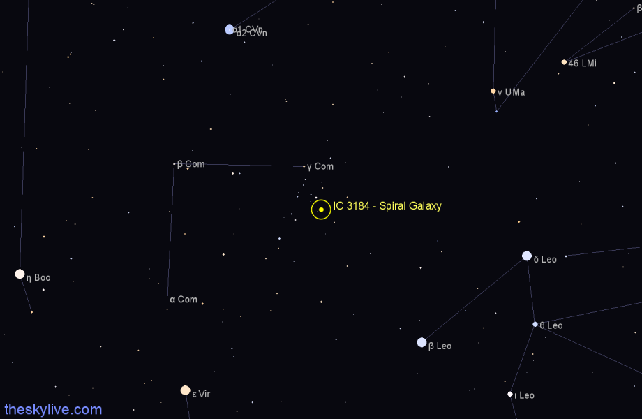 Finder chart IC 3184 - Spiral Galaxy in Coma Berenices star