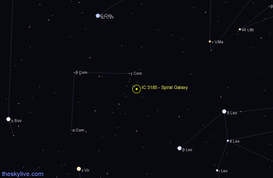 Finder chart IC 3185 - Spiral Galaxy in Coma Berenices star