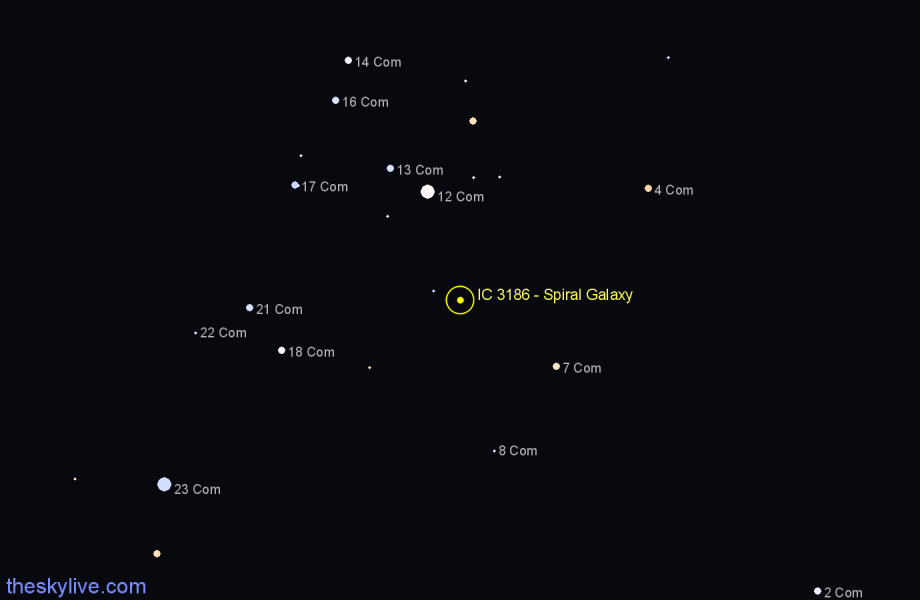 Finder chart IC 3186 - Spiral Galaxy in Coma Berenices star