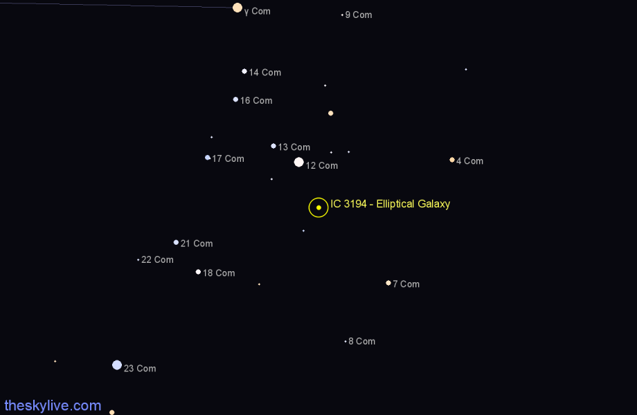 Finder chart IC 3194 - Elliptical Galaxy in Coma Berenices star